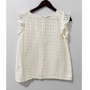 RD+Koko Eyelet Top Women Size S White Ruffle Sleeve Cotton Lace Blouse Boho